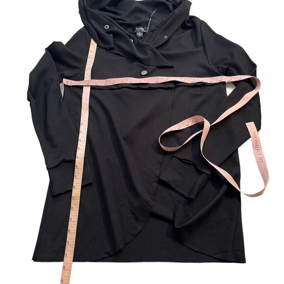 Kensie Womens Draped Ponte Jacket Black Size Large Snap Up Cowl Neck - Picture 11 of 11